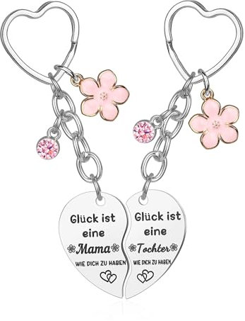 Veroola 2 Stück Mutter Tochter Schlüsselanhänger Geschenke für Mutter von Tochter Geburtstag Weihnachtsgeschenke Mutter Schlüsselanhänger Mutter Schlüsselanhänger.Edelstahl Silber