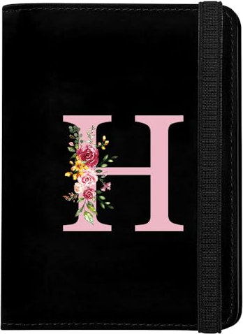 Porta Passaporto con Iniziale, Custodia Passaporto in Pelle PU, Copertina per Passaporto con Blocco RFID Porta Adatto per Carte d'Identità Carte di Credito, Biglietti Aerei, Passaporto Pass(Nero,H)