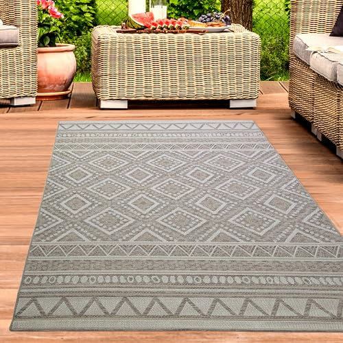 CARPETIA Teppich Wohnzimmer Esszimmer Flur Balkon Terrasse Strapazierfähig Pflegeleicht Wetterfest Indoor Outdoor Sisal Optik UV-beständig Schmutzabweisend Beige Braun 240 x 340 cm
