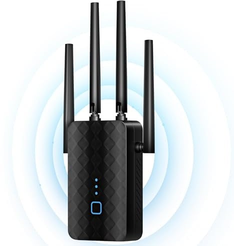 GUHUASHI WLAN Repeater 1200 Mbit/s mit 4x 180° Schwenkbaren Antennen, Dualband 2,4GHz+5GHz, WPS, LAN/WAN Port, Access Point-Modus, Kompatibel mit 99% WLAN Geräten