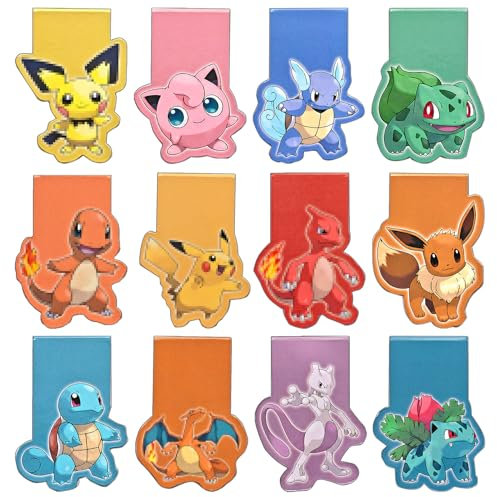 YFCHOTI 12pcs Magnetische Lesezeichen Set für Kinder, Bunte Cartoon-Anime Magnet Bookmarks Bücherlesezubehör, Mitgebsel Kleine Geschenke für Freunde, Lehrer, Schüler Einschulung und Schulanfang