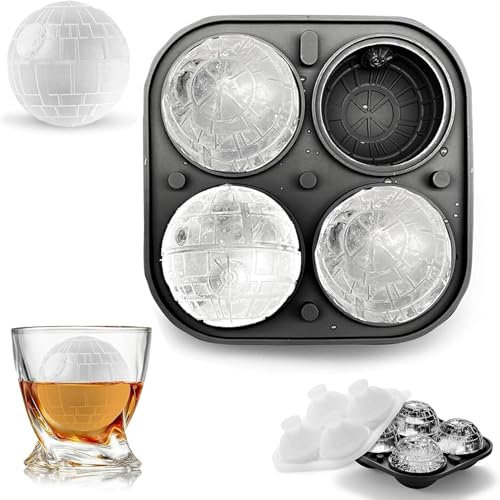 Silikon Eiswürfelform Todesstern Rund Star Wars Wiederverwendbar Eiswürfelformen Rund Eiswürfelform Kugel Silikon Set BPA-Frei, leicht zu lösen für Eis, Whiskey, Cocktail, Saft (5cm)