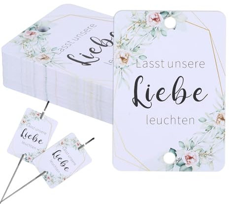 Wunderkerzen Hochzeit Etiketten Grüne Blumen – Stilvolle Gastgeschenke Hochzeit für Knicklichter & Sternspritzer, mit „Lasst unsere Liebe leuchten“-Motiv, Ideal für Hochzeit Dekoration & Fotoaufgaben