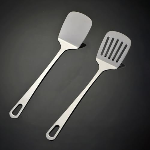 Komoke Stainless Steel Spatula - 35 cm Kitchen Utensils with Flat Handle, Spatula and Shovel for Pancakes, Fish & Eggs, Dishwasher Safe