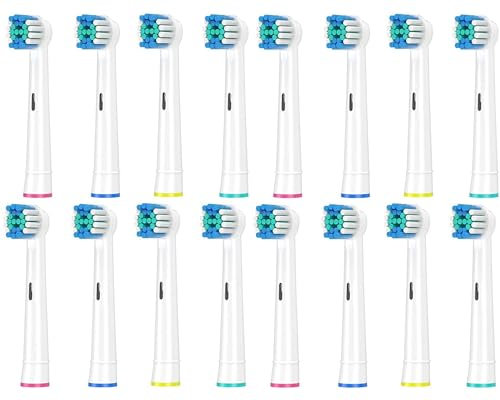 16 Stück Aufsteckbürsten Kompatibel mit Oral B Vitality Pro, Genius X, Pro 3 9000, Pro1 750, Zahnbürstenaufsatz für Oral B Elektrische Zahnbürste, Bürstenköpfe von Rebeool, Weiß