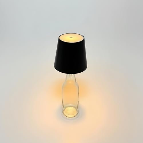 LED Lampada Bottiglia Ricaricabile USB, Controllo a Sfioramento di 3 Modalità di Temperatura Colore, 5200mAh Lampada Tappo Bottiglia Senza Fili Dimmerabile, per Ristorante, Soggiorno, Bar (Nero)