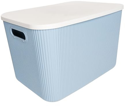 Ribelli Aufbewahrungsboxen mit Deckel, Stapelbare Boxen Aufbewahrung, Kisten Aufbewahrung mit Griffe, Kunststoff Aufbewahrungsboxen für Schlafzimmer, Schrank, Büro, Küche, 21l, Blau