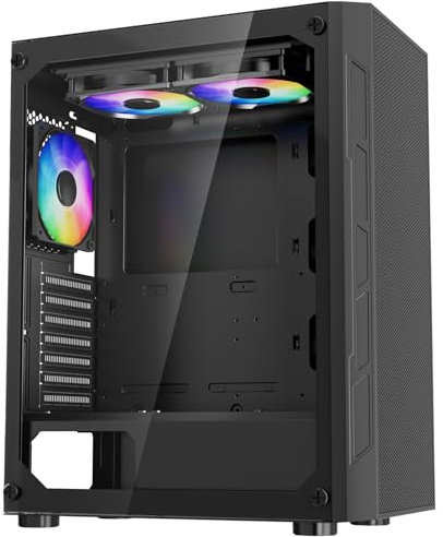 VEVOR Case per PC Compatto, 3 Ventole ARGB da 120 mm Case per Computer da Gioco con Pannelli in Vetro Temperato ad Alto Flusso d'Aria, per GPU Fino a 320 mm di Lunghezza, per ATX/M-ATX/ITX