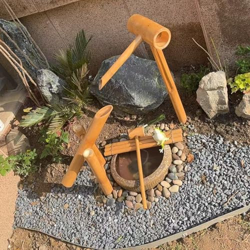 WABMJGW Fuente de Agua de bambú, Bomba Mecedora, Paisaje acuático, decoración de jardín Zen japonés, Fuente para jardín, Estanque, Patio, Exterior (sin palangana de Piedra),H 70cm