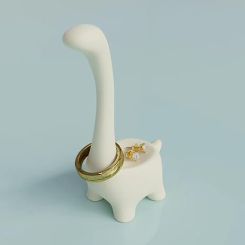 WORKIRAN Dinosaurier Ringhalter, aus Kunststoff, niedlicher Schmuckhalter für Ringe, Halsketten, Armbänder, Geburtstag, Weihnachten, Verlobung (Weiss)