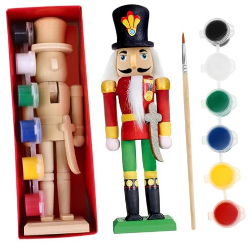 CLISPEED 1set Nutcracker Soldier Craft Kit Unfinished Puppet Paint Brushes and Hair for Creative Christmas Decorations and Parent Activities