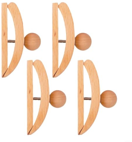 Fauhapyway Wandteppich-Kleiderbügel, Buchenholz, Wandhalterung, Display-Clips, Set aus natürlichem Holz mit Metallknöpfen, für Heimkunst, Quilts, Stoff, 4 Stück