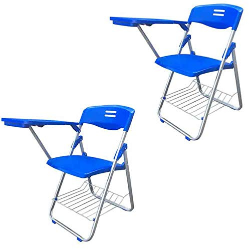 Set of 2 Folding Plastic Office Chairs with Writing Tablet Sturdy Steel Frame for Training Conferences Business and Learning - Portable & Space-Saving Solution FANDIAO