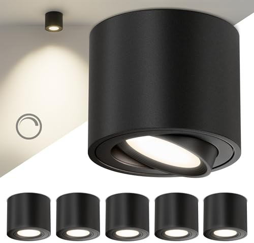 Scandinavian home LED Aufbauspot 6er Set inkl. LED Modul 230V Dimmbar, Warmweiß 3000K, 470lm, CRI 90+ I Deckenspots Aufputz Ø80x65mm I Spots Deckenleuchte Flach I Aufbaustrahler Schwarz