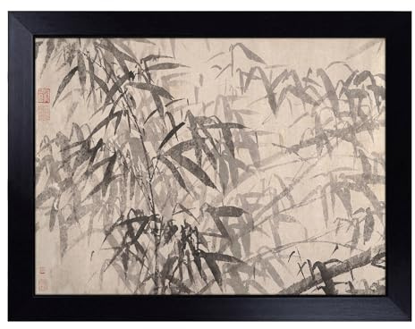 Lap Tray with Bean Bag Cushion, A Bamboo Plant By Tang Yin | Handmade in the UK, Raised Wooden Edge, Padded Cushion, Heat-Resistant Wipe-Clean Surface, for Meals, Laptops and Crafts