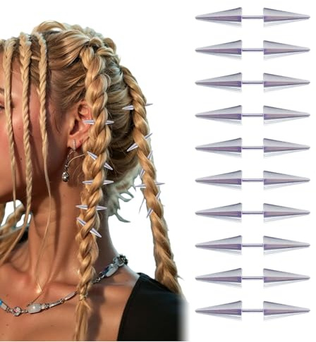 Auroriel 10er Set Metal Punk Spikes Haarklammern, Goth Y2K Grunge Haaraccessoires für Frauen, Silber, Emo Alt Gothic Jewelry für Zöpfe, Dreadlocks und Buns
