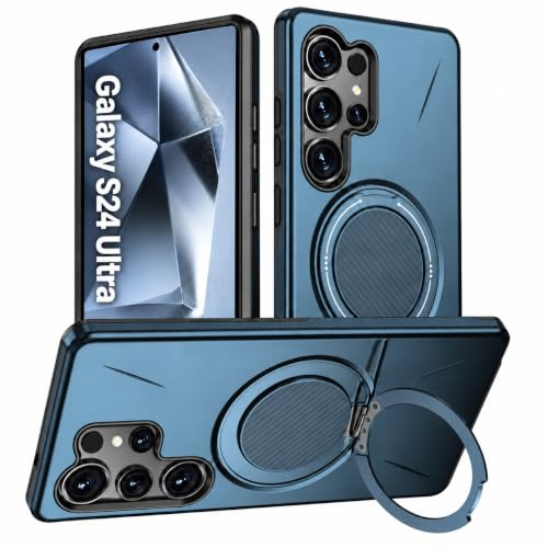Vanki für Samsung Galaxy S24 Ultra Hülle Kompatibel mit Mag-Safe Samsung S24 Ultra handyhülle Magnetisch mit 360 Grad Ring Ständer S24U Schutzhülle aus flexiblem TPU und PC Doppelschutz (Blau)