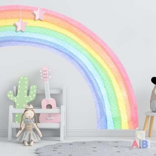 Regenbogen Wandtattoo Groß 160 * 140cm, Aquarell Regenbogen Wandsticker Bunte selbstklebende Wandaufkleber für Kinderzimmer Babyzimmer Mädchenzimmer Schlafzimmer Türen Wanddeko