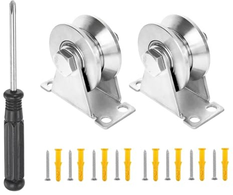 UCFBWO 2 Stück Umlenkrolle Stahlseil, 32mm V-Rollen Umlenkrollen für Seile | Seilrolle Umlenkrolle Edelstahl mit 2 Kugellager, Seilrollen Flaschenzüge für Drahtseile Flaschenzugsystem, Tragkraft 200kg