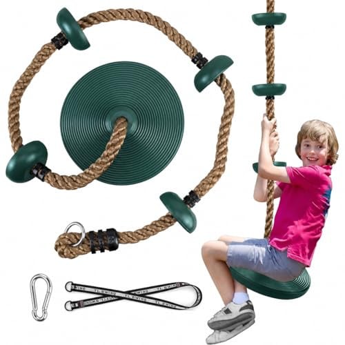 Ausbond Kletterseil-Schaukel, Outdoor-Kinderschaukel mit Sitzplatte verstellbare Seillänge Traglast bis 200 kg für Garten Park Spielplatz (Grün)