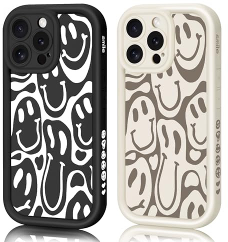 AICISINGN 2 Stück Handyhülle für iPhone 14 Pro Hülle Aesthetic Smiley mit Muster Matte Case Frauen Mädchen, Weich TPU Schutzhülle Stoßfest Bumper Case für iPhone 14 Pro, 03