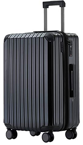 Münicase Reisekoffer L 66 cm, TSA, Hartschalenkoffer, Schwarz | Dehnfalte, Innenfächer, Kreuzgurt, Schutzecken, 360° Rollen, mehr Stauraum,Erweiterbar