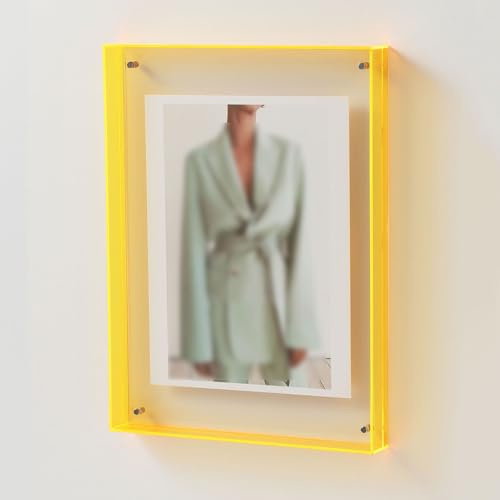 Schwebender Acryl-Bilderrahmen horizontale vertikale Anzeige Büro Zuhause | Translucent Frame,Bilderrahmen minimalistischer Büro Zuhause Wohnzimmer Regal(Yellow,40x50cm)