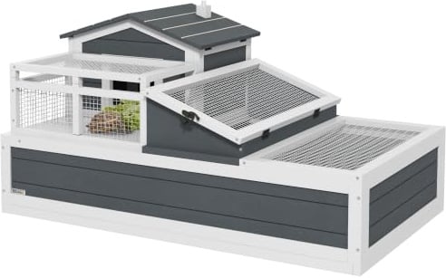PawHut Schildkrötenhaus aus Holz mit 2 Ebenen Balkon für Reptilien Grau | Schildkrötengehege, Haupthäuser, Outdoor-Reptilienkäfig, Zu Öffnendes Dach, Terrarium für Schildkröten