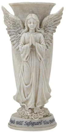 Jugutyeg Blumenvase „Engel Im Gebet“, Grabvase Zum Gedenken An Verstorbene, Dekorativ, mit Erdspießen, Friedhofsdekoration, Erinnerungsgeschenk