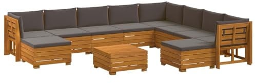 vidaXL Outdoor-Sofagarnitur 11 Stück Braun Massivholz Akazie, Akazienholz-Sofa, UV-beständiger Lounger, wetterfeste Couch, modulare Sitzgelegenheit für Gartenmöbel