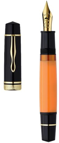 erofa Majohn P139 Piston Fountain Pen Flex Nib with Box, Orange Black Acrylic Flexible Writing Pen Set