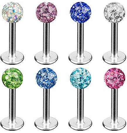 Taffstyle® Piercings - Lippenpiercing Lippe Schmuck Piercing Labret Stecker Lippenstecker mit Ferido Multi Kristall Kugel / 6mm x 3mm - Pink