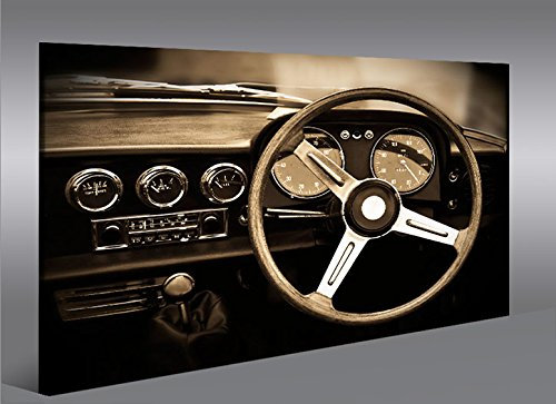 islandburner Bild Bilder auf Leinwand Oldtimer Lenkrad Oldie Retro Cockpit 1K XXL Poster Leinwandbild Wandbild art up your life ®