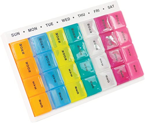 7 Day Pill Dispenser Tablet Box Organiser 4 Compartments per Day, Morn, Noon, Eve and Bed for those who take many Tablets Every Day Easy Medication Management and Organisation Ideal for Travel