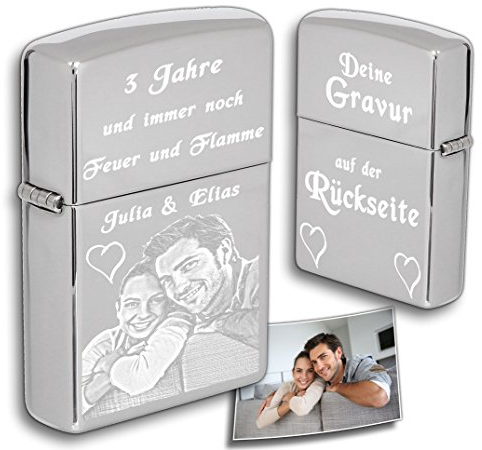 3Dglas Original Zippo mit deinem Foto | Beidseitig graviert, Rückseite |Chrom poliert, Chrome high Polished | Gravur von deinem Foto