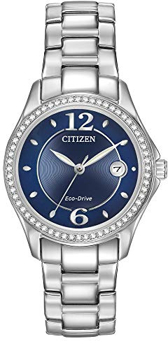 Citizen Women's Eco-Drive Dress Classic Crystal Watch in Stainless Steel, Blue Dial (Model: FE1140-86L)