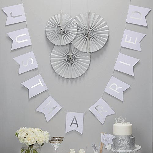 Ginger Ray White and Silver Foiled Wedding Banner Metallic Perfection, weiß