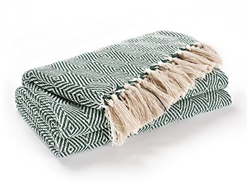EHC Luxury Reversible Super Soft Cotton Diamond Large Throw For Sofa, Double Bed, Armchair - Hunter Green, 150 x 200 cm