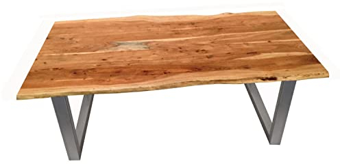 SAM Tisch mit Baumkante Gestell silbern - 180 x 90 cm
