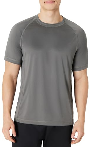 Amazon Essentials Men's Slim-Fit Short-Sleeve Quick-Dry UPF 50 Swim Tee, Charcoal, L
