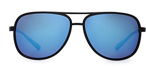 JM Retro Polarisiert Flieger Sonnenbrille Spiegel Leicht Gewichts Brillen Zum Damen Herren(Glänzend Schwarz/Polarisiertes Verspiegeltes Blau)
