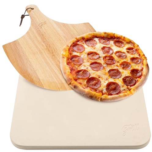 Pierre à pizza Hans Grill pour four et barbecue avec pelleà pizza enbois| Boisvéritablesolideet épais, rectangle, facile à manier| Cuisez, grilleztartes, pâtisseries, biscuits, pain, chaussons