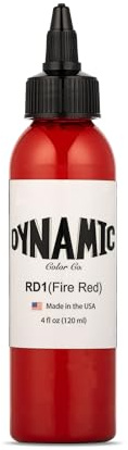 Dynamic Color Co Tinta de tatuaje rojo fuego: vibrante, esterilizada, vegana y fabricada en Estados Unidos desde 1990 – con la confianza de artistas de todo el mundo (botella de 4 onzas)