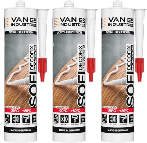 VE-INDUSTRIES 3x Montagekleber 310ml | Extra Stark haftend | 130kg/m2 | Konstruktionskleber Styroporkleber Baukleber Kartusche | Made in Germany