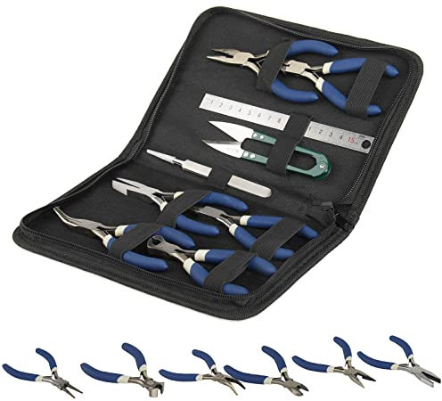 Shoze 9Pcs Jewellery Making Tool Set - Pliers and Wire Cutter for Beading, Necklace Crafting - Chain Nose Pliers Included