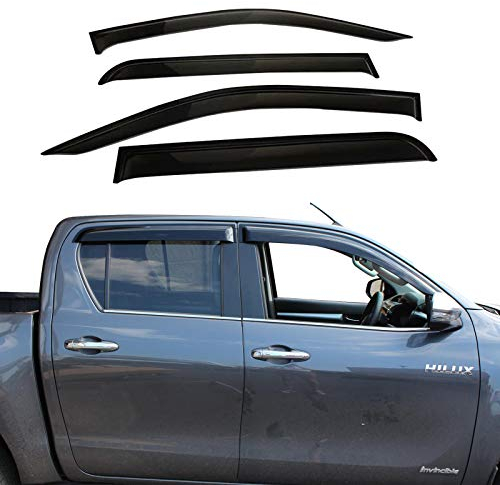 JHCHAN Windabweiser für Toyota Hilux 2015-2024 Hilux AN110 AN120 AN130 Pick-up Doppelkabine 4X4 Rauch Schwarz Regenabweiser 4 Stück