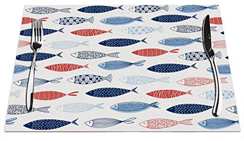 Bunte Fisch-Tischsets Set mit 4 Stück, bunte Fische im Ozean, Platzsets hitzebeständig für Esstisch, rutschfest, 45,7 x 30,5 cm