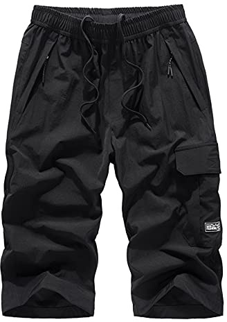 MakingDa Herr 3/4 shorts joggingbyxor casual sportbyxor sommar gym löpning träning under knä träningsoverall underdel elastisk midja dragkedja fickor