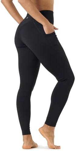 LAPASA Damen Sport Leggings hoher Bund Taschen Yoga Pants Push Up High Waist L01B Schwarz S