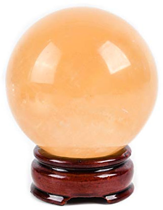 NUZUJX Natürlicher Citrin-Heilkristall, Edelsteinkugel, Wahrsagungskugel mit Holzständer, Feng Shui, Chakra, Aura, Schreibtischdekoration (Citrin, 50 mm)